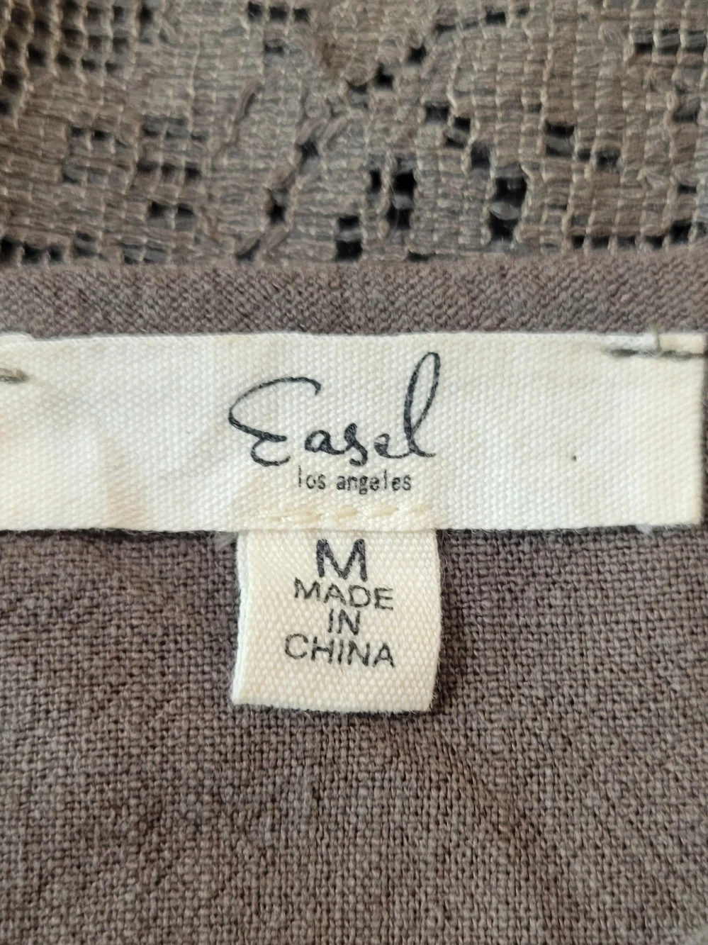Easel (Women's M) Taupe Over-sized Boxy Crewneck Ruffled Short Sleeve Tee - Picture 9 of 10